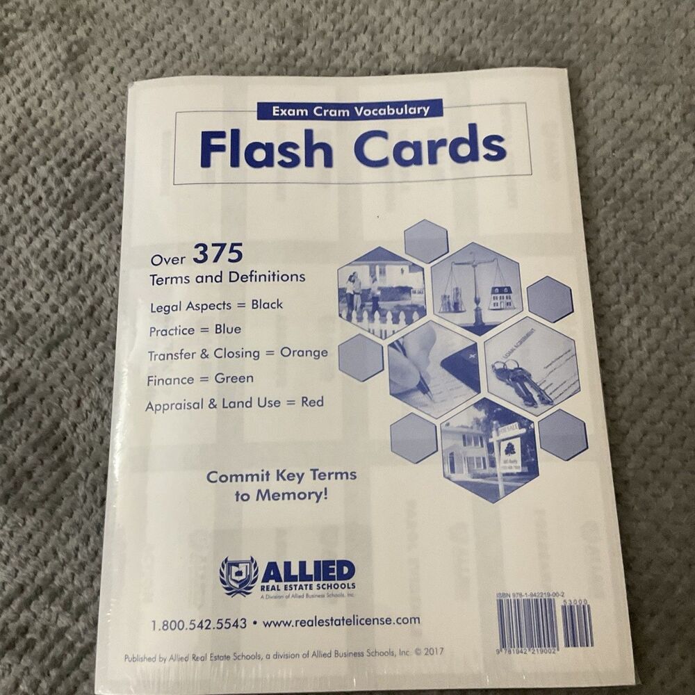 Allied Real Estate School - California Exam Cram Vocabulary Flash Cards - Sealed